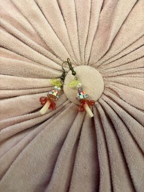 Handmade Red Mushroom Drop Earrings with Iridescent Accents